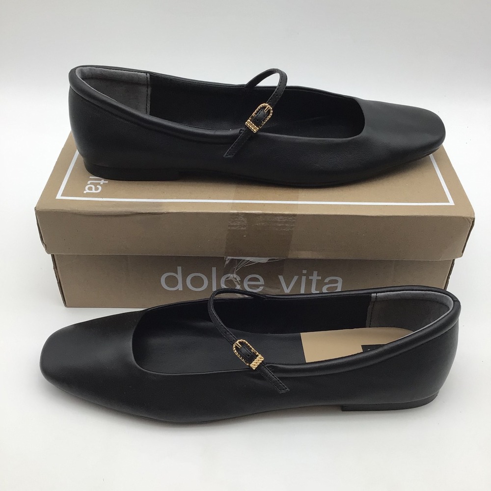 Dolce Vita Aileen Black Leather Mary Jane Square Toe Flats Size 11 NEW